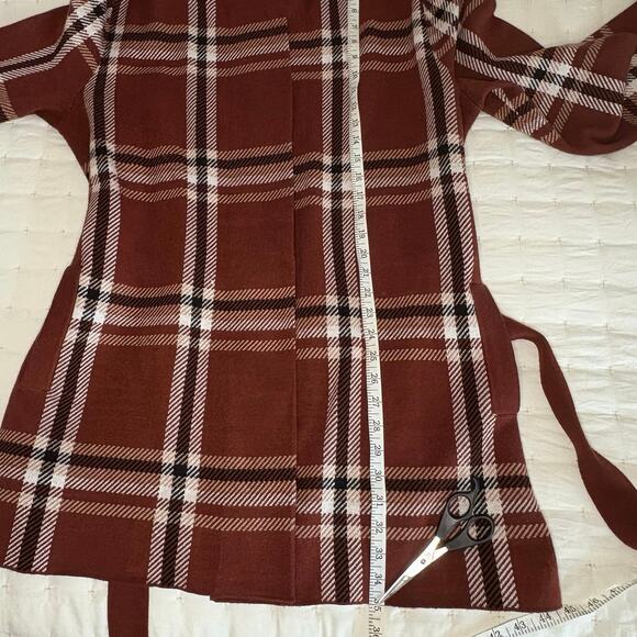 Tahari 3/4 Length Plaid Sweater Wrap Cardigan Women's XL | Rust & Brown | EUC - Picture 9 of 12